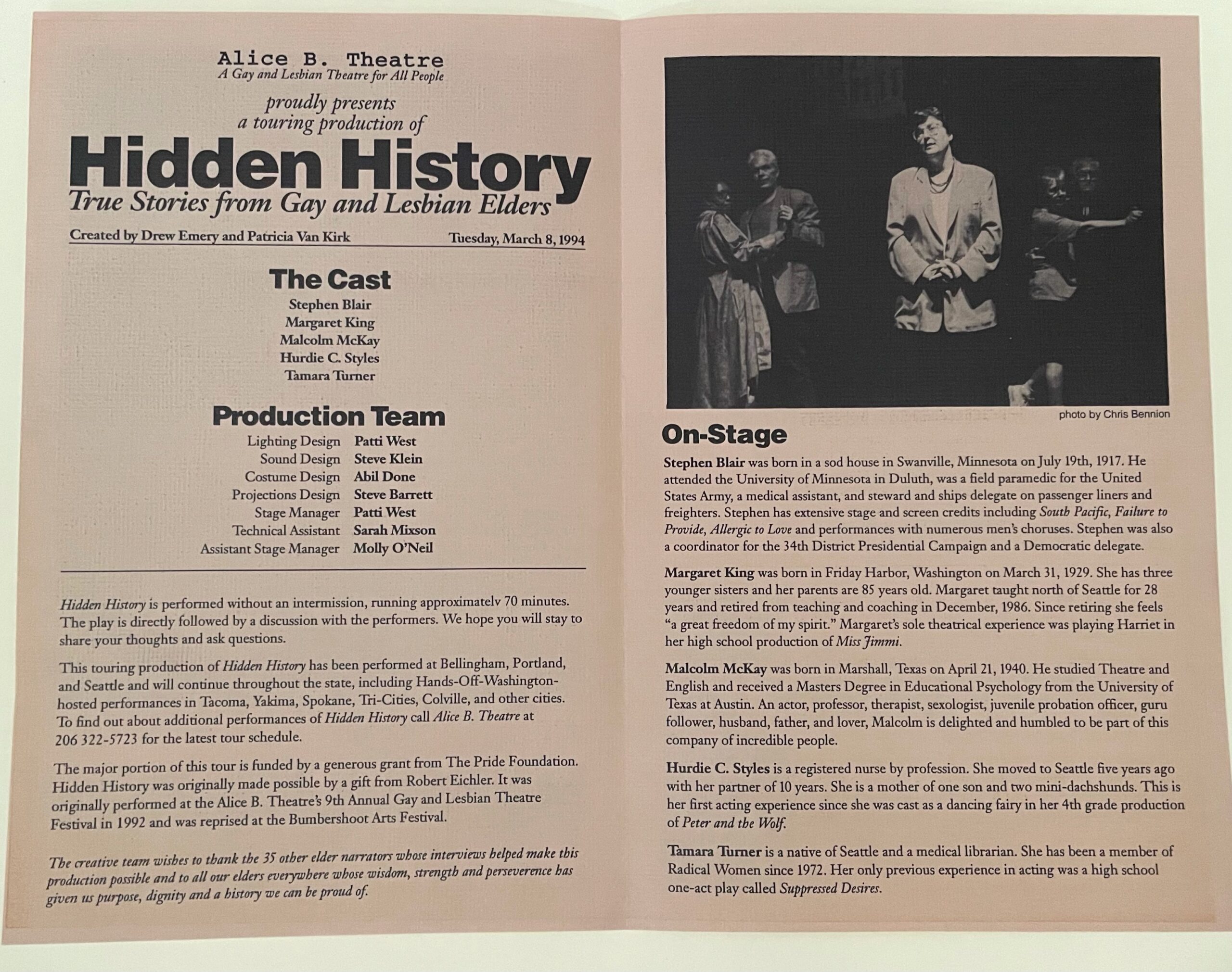Description of the play and cast from the "Hidden History" program (1994)
